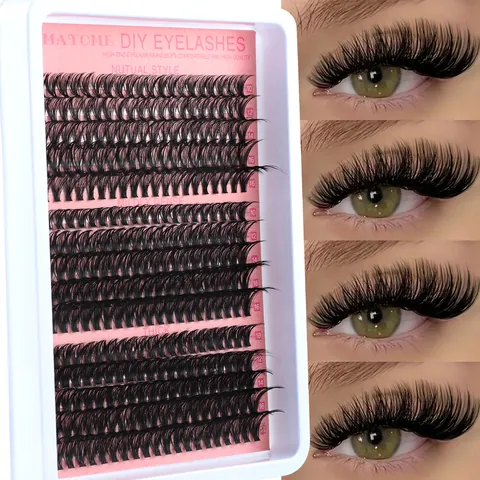 DIY Cluster False Eyelashes Extension Kit Natural Thick D Curl Mixed Length Synthetic Fiber Eyelash Set With Glue And Tweezers