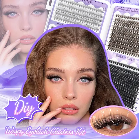DIY Eyelash Extension Kit Cluster Lashes Wispy Dense D Curl Mixed Length Black Brown PBT Fiber Professional Eye Makeup Tools