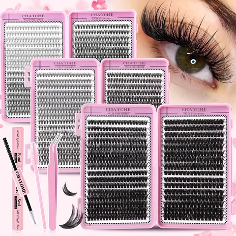DIY Cluster Eyelash Extension Kit Natural Curly False Eyelashes With Bond Seal Glue Tweezers Brush 10D-100D Beauty Tools