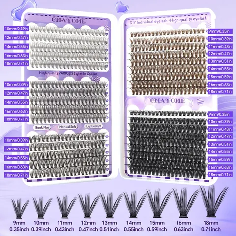 DIY Eyelash Extension Kit Cluster Lashes Wispy Dense D Curl Mixed Length Black Brown PBT Fiber Professional Eye Makeup Tools