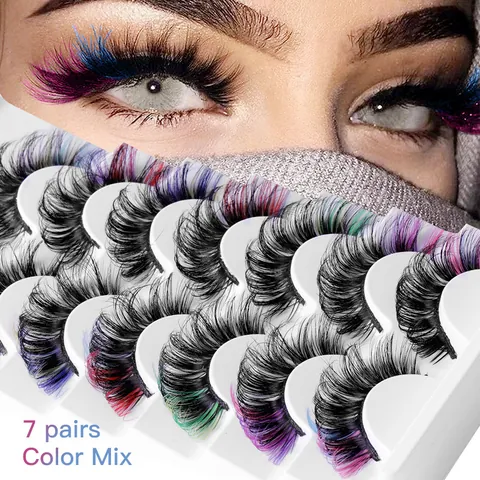 Colored False Eyelashes Multicolored Gradient Mink Lashes Dramatic Thick Cross Eyelashes For Party Cosplay Makeup