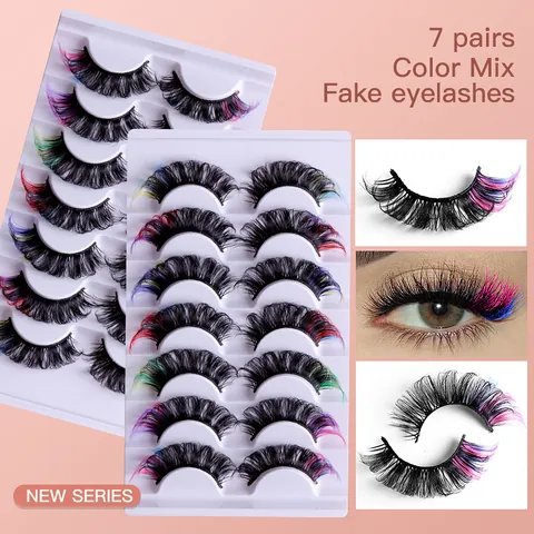 Colored False Eyelashes Multicolored Gradient Mink Lashes Dramatic Thick Cross Eyelashes For Party Cosplay Makeup