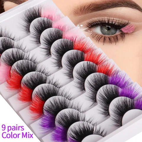 Colorful Cat Eye False Eyelashes Faux Mink Multi Layered Fluffy Ombre Colored Lashes For Party Cosplay Women Makeup