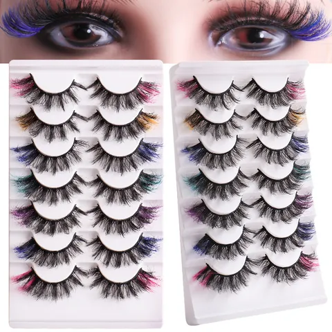 8D Faux Mink Colorful False Eyelashes Cat Eye Voluminous Thick Fluffy Multicolor Eyelashes Extensions For Party Stage Women Makeup