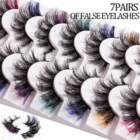 8D Faux Mink Colorful False Eyelashes Cat Eye Voluminous Thick Fluffy Multicolor Eyelashes Extensions For Party Stage Women Makeup