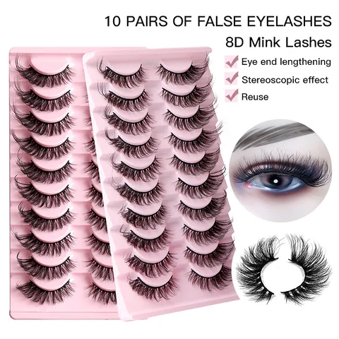 Falsche Wimpern Aus Faux Nerz Katzenauge Dicht Lockig Mehrlagig 8D Handgefertigte Kunstfaser Augen Make-up Für Damen