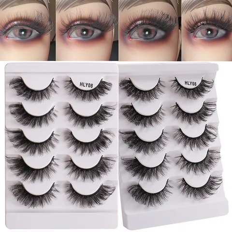 Pestañas de Faux Mink 8D Hechas a Mano Pestañas Postizas Voluminosas y Rizadas Pestañas Naturales Largas Con Pinza y Cepillo Para Maquillaje de Mujer