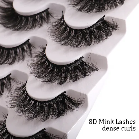 Pestañas de Faux Mink 8D Hechas a Mano Pestañas Postizas Voluminosas y Rizadas Pestañas Naturales Largas Con Pinza y Cepillo Para Maquillaje de Mujer