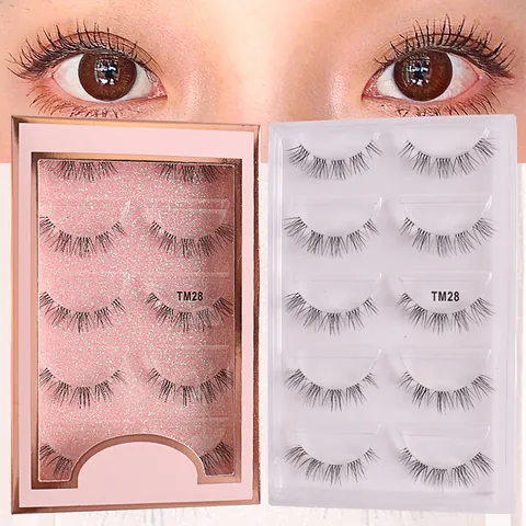 Natural Manga Look False Eyelashes Transparent Band Synthetic Fiber Crisscross 3D Handmade Eyelashes Extension For Women Makeup