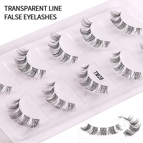Natural Manga Look False Eyelashes Transparent Band Synthetic Fiber Crisscross 3D Handmade Eyelashes Extension For Women Makeup