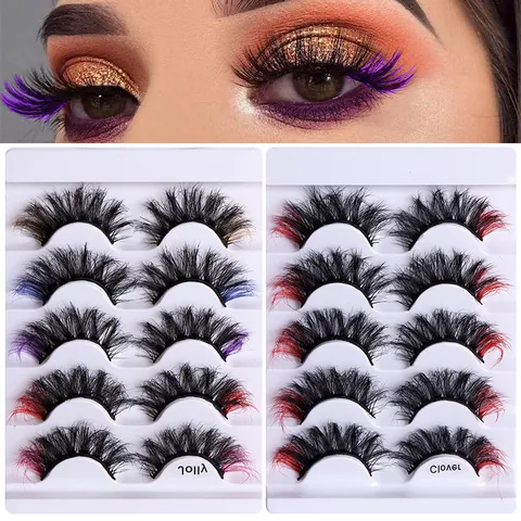 Ciglia Finte Colorate in Finto Visone Set 3D Drammatiche Wispy Ciglia con Punte Colorate per Spettacoli Teatrali Feste Trucco Donna