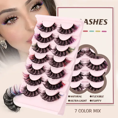 Colored False Eyelashes Russian Curl Fluffy Natural Mixed Colorful Synthetic Fiber Stage Makeup Voluminous Soft Reusable Lashes