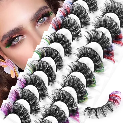 Luxus Russische Locke Bunte Falsche Wimpern Kunstfaser Faux Mink Mehrlagige Dicke Wispy Gradient Farbige Wimpern Für Party Bühne Makeup Damen Beauty Tools