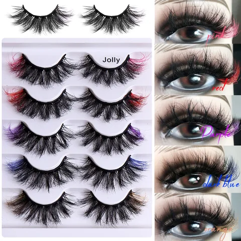 Ciglia Finte Colorate in Finto Visone Set 3D Drammatiche Wispy Ciglia con Punte Colorate per Spettacoli Teatrali Feste Trucco Donna