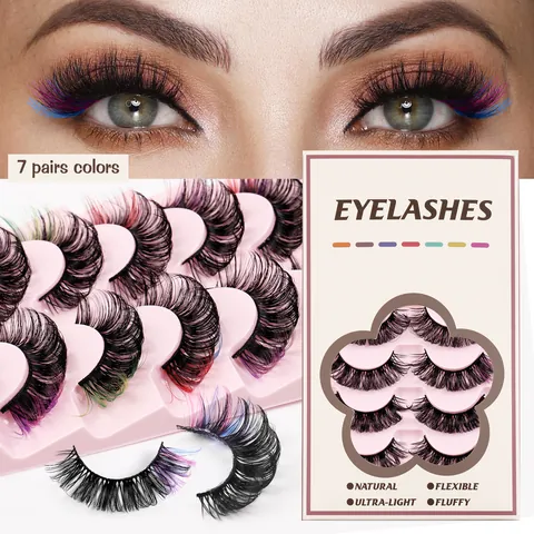 Colored False Eyelashes Russian Curl Fluffy Natural Mixed Colorful Synthetic Fiber Stage Makeup Voluminous Soft Reusable Lashes
