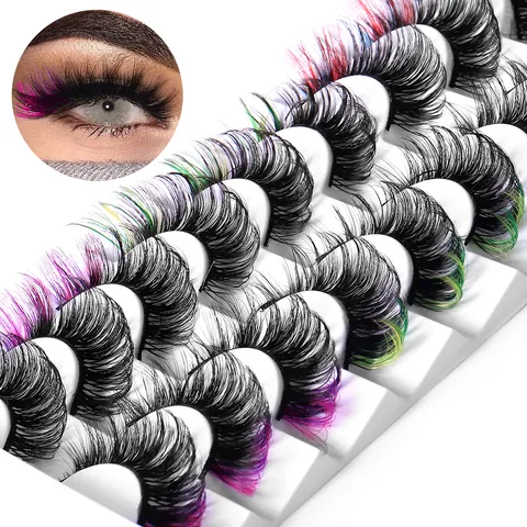Luxus Russische Locke Bunte Falsche Wimpern Kunstfaser Faux Mink Mehrlagige Dicke Wispy Gradient Farbige Wimpern Für Party Bühne Makeup Damen Beauty Tools