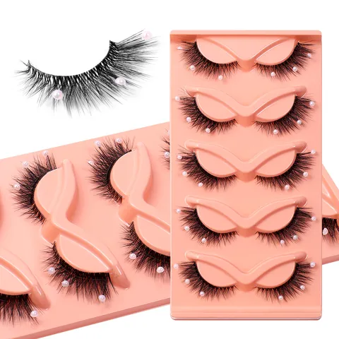 Handgefertigte Katzenauge Falsche Wimpern Mit Bunter Künstliche Perlendekoration Transparentes Band Künstliche Nerzwimpern Für Damen Party