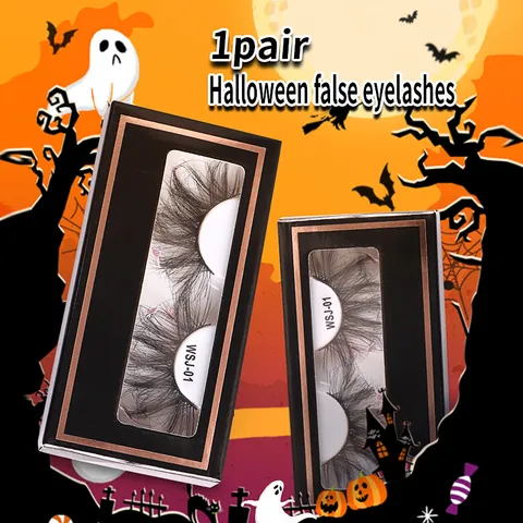 Pestañas Postizas de Halloween Con Dijes Espeluznantes Pestañas Gruesas Rizadas de Pelo de Visón Artificial para Maquillaje de Fiesta