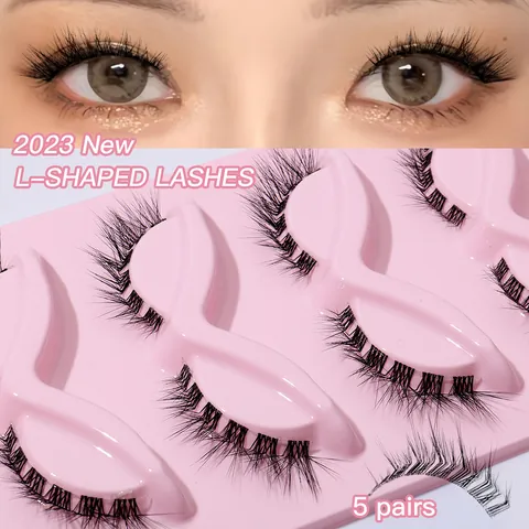 L-Shaped Natural False Eyelashes Manga Style Wispy 3D Synthetic Fiber Reusable Extension Lashes For Women Daily Makeup