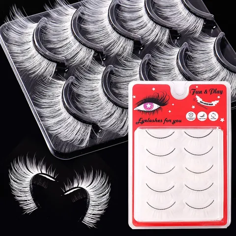 White False Eyelashes Dramatic Long Thick Wispy Lashes Handmade Synthetic Fiber Eye Lashes For Stage Cosplay Party Halloween Performance Makeup