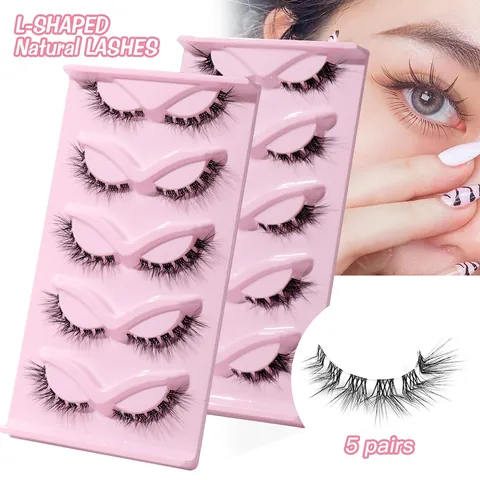 L-Shaped Natural False Eyelashes Manga Style Wispy 3D Synthetic Fiber Reusable Extension Lashes For Women Daily Makeup