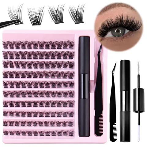 DIY Individual False Eyelashes Set Cluster Lashes Extension Kit C Curl Segmented Natural Dense With Bond And Seal Glue Tweezers