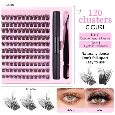 DIY Individual False Eyelashes Set Cluster Lashes Extension Kit C Curl Segmented Natural Dense With Bond And Seal Glue Tweezers