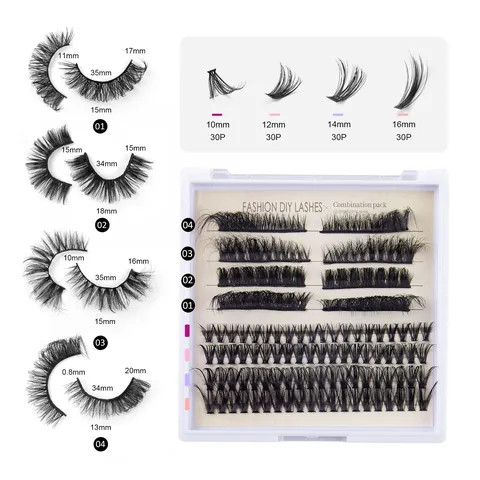 Set Trucco Professionale Ciglia Finte a Grappolo DIY Extension Ciglia Segmentate Con Colla Sigillante Pennello e Pinzetta