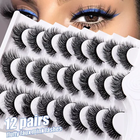 Fluffy Faux Mink False Eyelashes Natural Thick Long Curled 3D Dramatic Lashes Reusable Waterproof Eye Makeup Tools Women