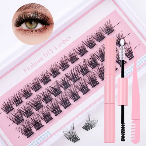 DIY Segmentierte Manga Wimpern Mit Wimpernkleber Und Versiegelung Und Bürste Und Pinzette PBT Material Natürliche Dichte Wimpernverlängerung Damen