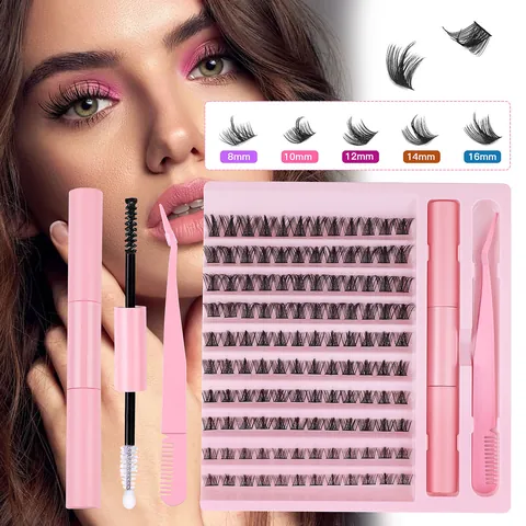 DIY Cluster Wimpernverlängerung Combo Segmentierte Einzelwimpern Mit Wimpernkleber Und Pinzette PBT Material Schwarze Falsche Wimpern Für Damen Daily Party Augen Makeup