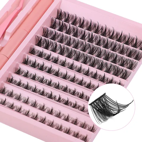 DIY Cluster Wimpernverlängerung Combo Segmentierte Einzelwimpern Mit Wimpernkleber Und Pinzette PBT Material Schwarze Falsche Wimpern Für Damen Daily Party Augen Makeup
