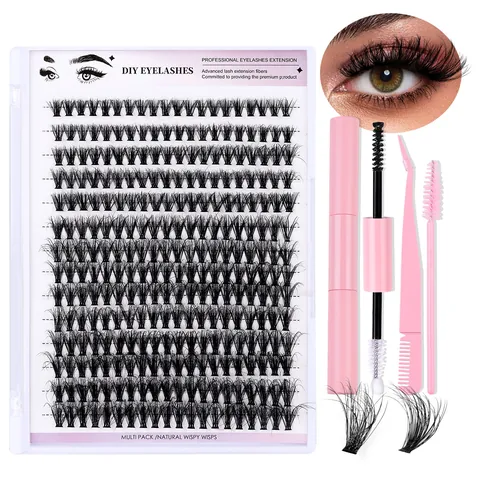 Professionelles DIY Cluster Wimpernverlängerung Set Kunstfaser Gemischte Längen Natürliche Wispy Schwarze Wimpern Set Für Damen Augen Make-up