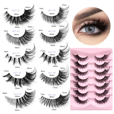 Voluminous 8D Faux Mink False Eyelashes Thick Fox Eye Style Transparent Stem Handmade Reusable Natural Black Makeup Lashes