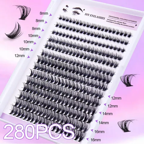 DIY Cluster Lashes Natural Wispy Segmented Eyelashes D Curl Individual Lash Extension Kit With Bond Seal Glue Tweezers Applicator Brush For Women Daily Beauty