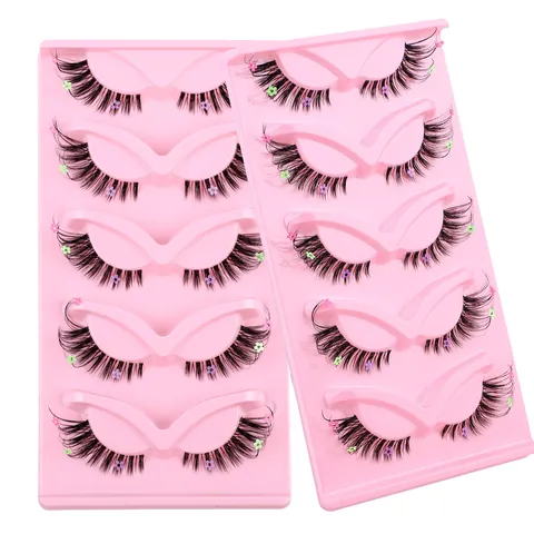 Floral Sequin Decorative False Eyelashes Natural Looking 3D Synthetic Fiber Lashes For Cosplay Party Women Makeup