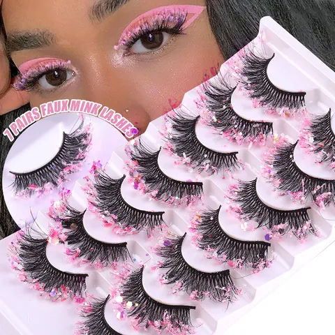 Glow In The Dark False Eyelashes Faux Mink Fluorescent Sequins Dense Thick Lashes For Halloween Party Stage Makeup Women