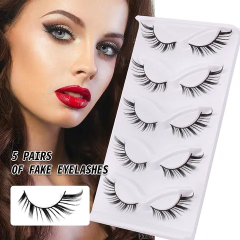Synthetic Fiber False Eyelashes Winged Cat Eye Natural Dense Curled 3D Lashes For Daily Party Makeup Women Beauty