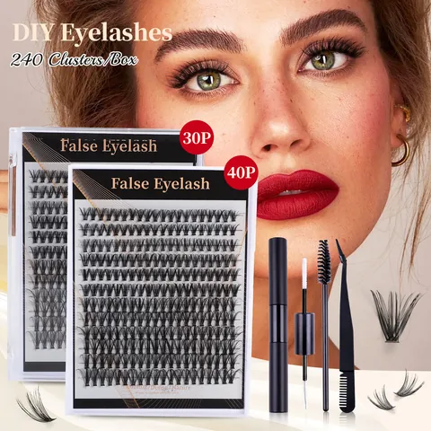 Professionelles DIY Einzelne Cluster Wimpern Kit Synthetikfaser Geschwungen Natürlich Verlängerung Mit Bond Und Seal