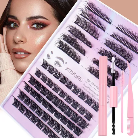 DIY Cluster Eyelash Extension Kit 3D Curl Individual Lashes With Dual End Lash Bond And Seal Tweezer Brush For Women