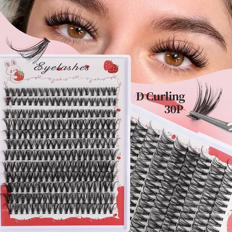 Natural Segmented Individual Cluster False Eyelashes DIY Kit D Curl Black Synthetic Fiber With Glue Tweezers Brush Tool