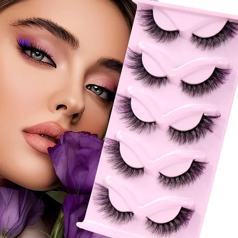 5 Pares de Pestañas Postizas Degradadas Coloridas de Visón Sintético 6D Volumen Pestañas Fox Eye Rizado Natural Dramático Maquillaje Escénico Fiesta Mujer