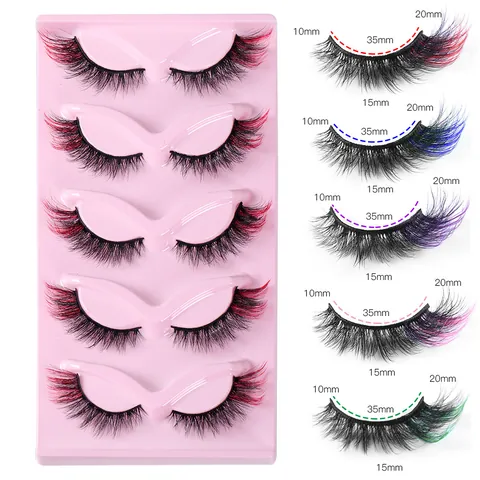 5 Pares de Pestañas Postizas Degradadas Coloridas de Visón Sintético 6D Volumen Pestañas Fox Eye Rizado Natural Dramático Maquillaje Escénico Fiesta Mujer