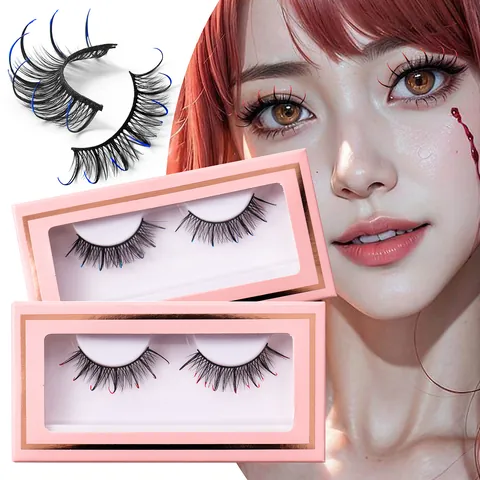 Colorful 3D Faux Mink False Eyelashes Handmade Russian D Curl Manga Style Glitter Decorative Eye Lashes For Cosplay Party Women