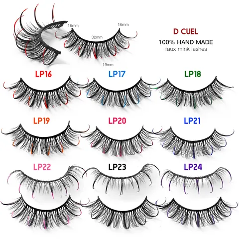 Colorful 3D Faux Mink False Eyelashes Handmade Russian D Curl Manga Style Glitter Decorative Eye Lashes For Cosplay Party Women