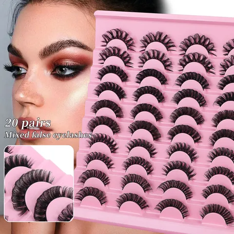 Mixed Russian Curl False Eyelashes DD Curl Thick Fluffy 3D Synthetic Fiber Eyelashes For Women Makeup Party