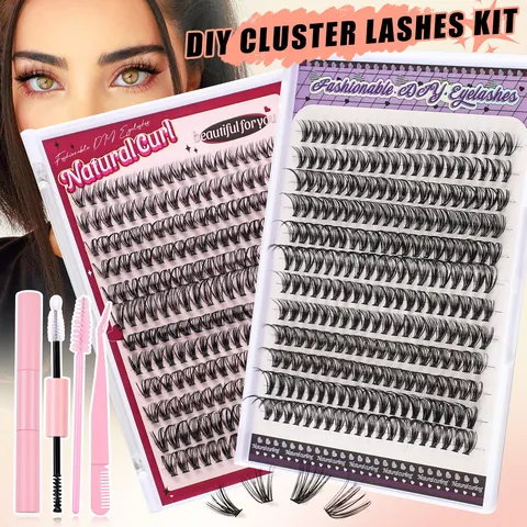 DIY Cluster Eyelash Extension Kit Natural Curling Synthetic Fiber Large Capacity Segmented False Lashes With Bond And Seal