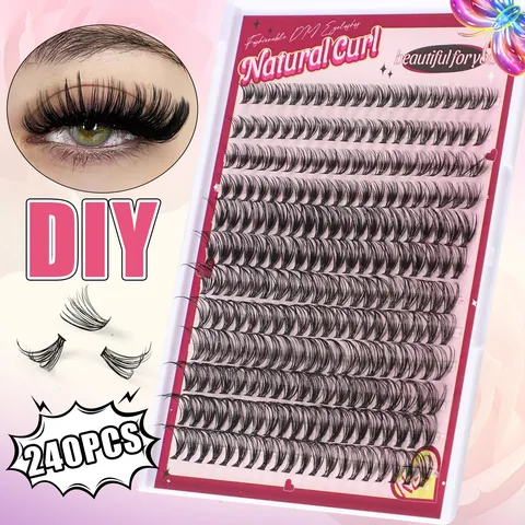 DIY Cluster Eyelashes Kit Natural Curl Individual Segmented Eyelashes With Glue Tweezer Brush Volume Lash Extension