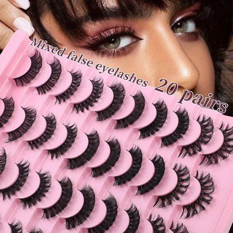 Mixed Russian Curl False Eyelashes DD Curl Thick Fluffy 3D Synthetic Fiber Eyelashes For Women Makeup Party