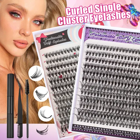 DIY Cluster Eyelashes Kit Natural Curl Individual Segmented Eyelashes With Glue Tweezer Brush Volume Lash Extension